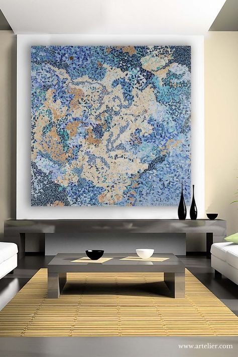 Contemporary Mosaic Art, Wall Mosaic Ideas, Mosaic Artwork Ideas, Modern Mosaic Art, Contemporary Mosaics, Feature Wall Ideas, Double Ceiling, Artful Interiors, Abstract Mosaic Art