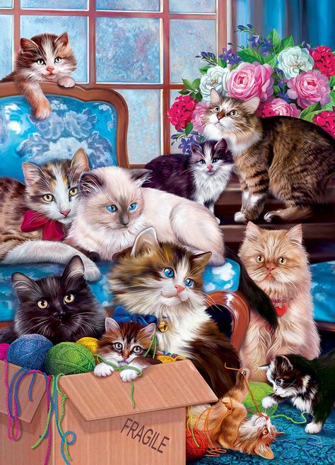 Trouble Makers, Several Cat, Cat Jigsaw Puzzle, Puzzle Pictures, Group Painting, Cat Puzzle, Cat Paintings, Cat Drawings, Cat Illustrations