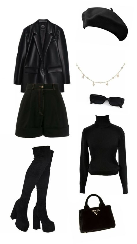 Prada Bag, Black Shorts, High Boots, Knee High Boots, Knee High, Prada, Outfit Ideas, Leather Jacket, Turtle Neck