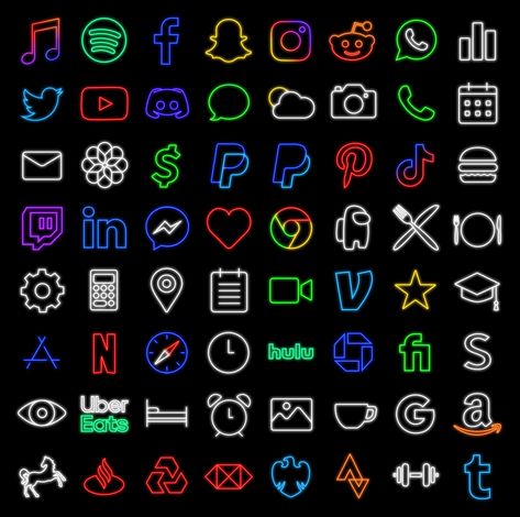 Neon Ios Icons, Cute Iphone Icons, Anti Spiral, Home Screen App Icons, App Organization, Future Icon, Neon Icons, Icons Phone, Logo Aesthetic