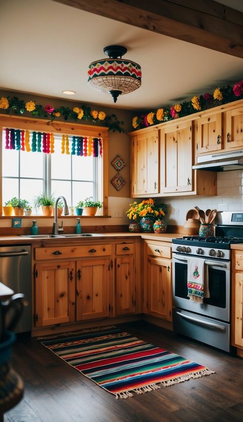 30 Mexican Farmhouse Decor Ideas: Cozy And Colorful Inspiration For Your Home Mexican Kitchen Decor Ideas, Mexican Boho Decor, Mexican Kitchen Design, Mexican Style Kitchens Ideas, Mexican Inspired Kitchen, Modern Mexican Kitchen, Mexican Farmhouse Decor, Mexican Farmhouse, Mexican Style Kitchens