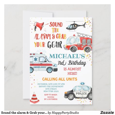 Firefighter Birthday, 2nd Birthday Party Themes, Kids Birthday Themes, Shower Themes, Happy Party, 1st Birthday Invitations, 4th Birthday Parties, Third Birthday, 3rd Birthday Parties