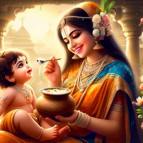 Yashoda And Krishna Baby, Krishna With Yashoda Maiya, Annaprashan Ideas, Hey Krishna, Ammavari Images, Lil Krishna, Krishna Yashoda, Shree Ram Photos, Cute Pics For Dp