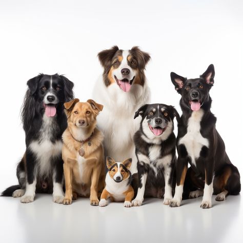 AI art, digital art of a group of dogs of different size, colours and breeds sitting together facing forward. Animal Photography Dogs, Animal Photoshoot, Dog School, Dogs Breeds, Dog Photoshoot, Group Of Dogs, Allah Photo, Dog Images, Cute Little Animals