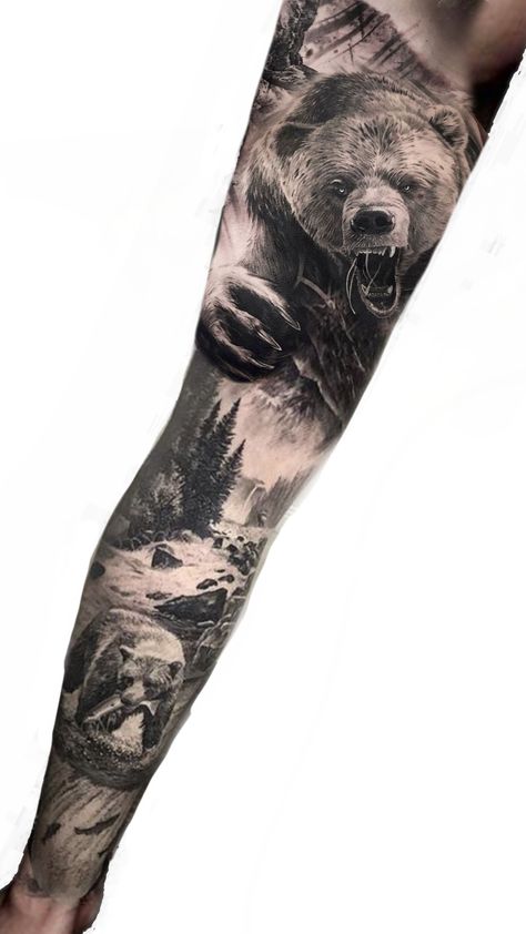 Cool Space Tattoos, Space Tattoo Ideas, Koda Bear, Tattoo Perna, Space Tattoos, Best Leg Tattoos, Bear Tattoo Designs, Animal Sleeve Tattoo, Native American Tattoo