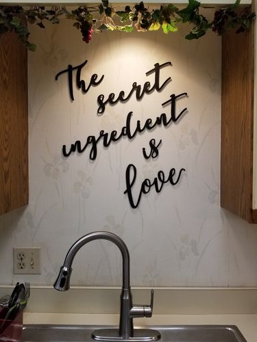 Kitchen Wall Vinyl Ideas, Creative Cafe Interior Wall Art, Kitchen Decorative Wall, Quotes For Kitchen Wall, Small Kitchen Wall Decor Ideas, Kitchen Wall Art Diy, Kitchen Quotes Decor, Secret Ingredient Is Love, Kitchen Wall Decor Ideas