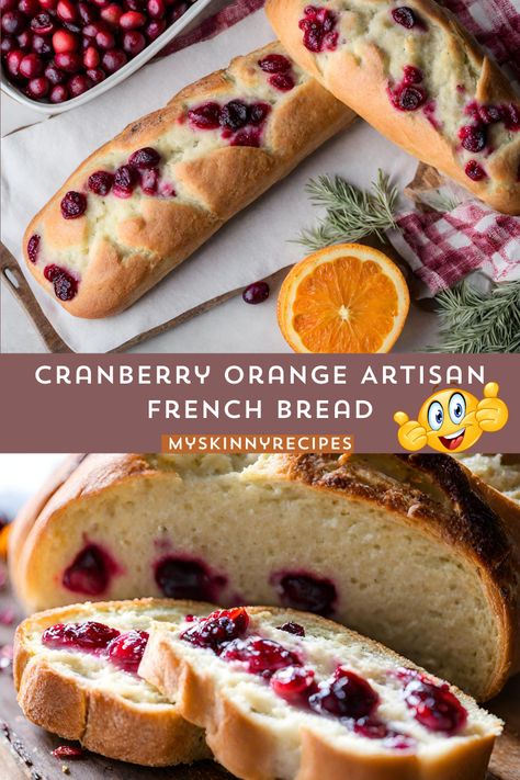 Indulge in the sweet tanginess of Cranberry Orange Artisan French Bread 🍞🍊 Bursting with flavor from juicy cranberries and zesty orange zest, this homemade bread is a delightful treat for any occasion! Perfectly crusty on the outside, soft and pillowy on the inside. Bake a loaf today and fill your home with the irresistible aroma of freshly baked goodness! #HomemadeBread #myskinnyrecipes #CranberryOrange #ArtisanBread #Baking Tangerine Bread Recipe, Orange Bread, Cranberry Orange Bread, Dutch Oven Bread, Active Dry Yeast, Cranberry Bread, Braided Bread, Bread Serving, Easy Bread Recipes