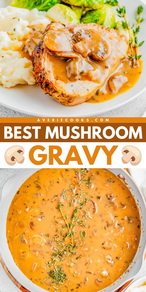 Nothing beats homemade mushroom gravy! It's a must-have Thanksgiving dinner recipe. Rich, hearty, and flavorful, this mushroom onion gravy is also an easy Christmas side dish everyone will love! Mushroom Thanksgiving Side, Gravey Recipe, Mushroom Onion Gravy, Savory Hand Pies Recipes, Christmas Side Dish, Easy Gravy Recipe, Easy Holiday Side Dishes, Hand Pies Savory, Mushroom Gravy Recipe