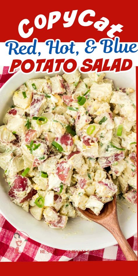 Red Hot Blue Potato Salad, Red Hot And Blue Potato Salad Recipes, Red White Blue Potato Salad, Red Hot And Blue Potato Salad, Red White And Blue Potato Salad, Summer Potato Recipes, Hot Potato Salad Recipe, Hot Potato Salad, Potatoe Salad