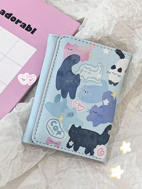 Blue Casual,Cute,Preppy Collar  PU Leather Animal,Cartoon Small Wallet Embellished   Wallets & Cardholders Coin Purse Aesthetic, Kawaii Shorts, Purse Aesthetic, Aesthetic Bag, Pretty Purses, Cat Wallet, Fashion Kawaii, Aesthetic Bags, Cute Wallets