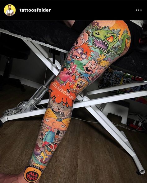 Tattoo For Leg, Octopus Tattoo Sleeve, Disney Sleeve Tattoos, 3d Karakter, Colorful Tattoos, Full Leg Tattoos, Leg Art, Comic Tattoo, Movie Tattoos