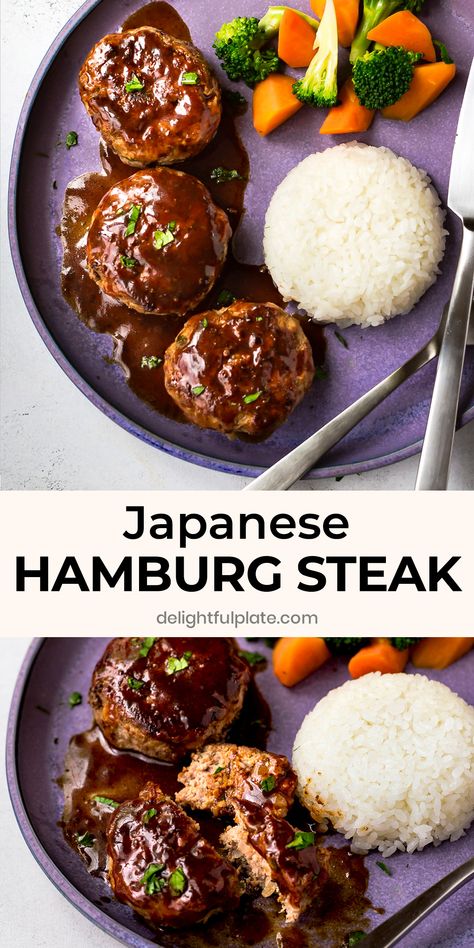 Japanese Hamburger Steak, Japanese Hamburger, Hamburg Steak, Meat Patties, Japenese Food, Easy Delicious Dinners, Japanese Dinner, Easy Japanese Recipes, Hamburger Steak