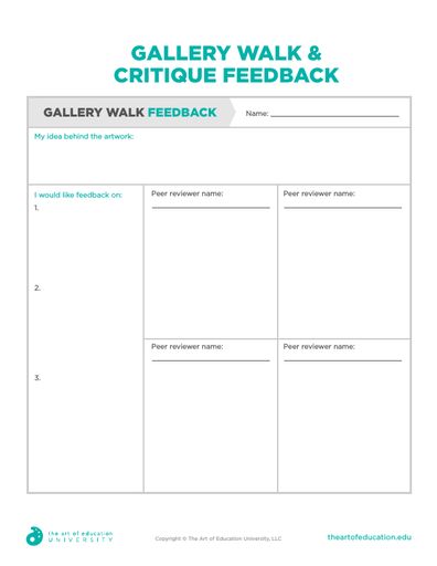 Gallery Walk & Critique Feedback - FLEX Assessment Art Critique Worksheet High School, Gallery Walks In The Classroom Ideas, Art Critique Worksheet, Artist Statement Template, Art Bingo, Art Assessment, Reflections Art, Class Discussion, Free Bingo Cards