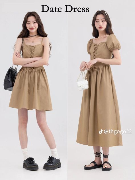 Brown Dress Korean Style, Modesty Outfits, Sleep Clothes, Clothing Design Sketches, Ootd Dress, Future Style, Brown Outfit, Classy Casual Outfits, Beige Dresses