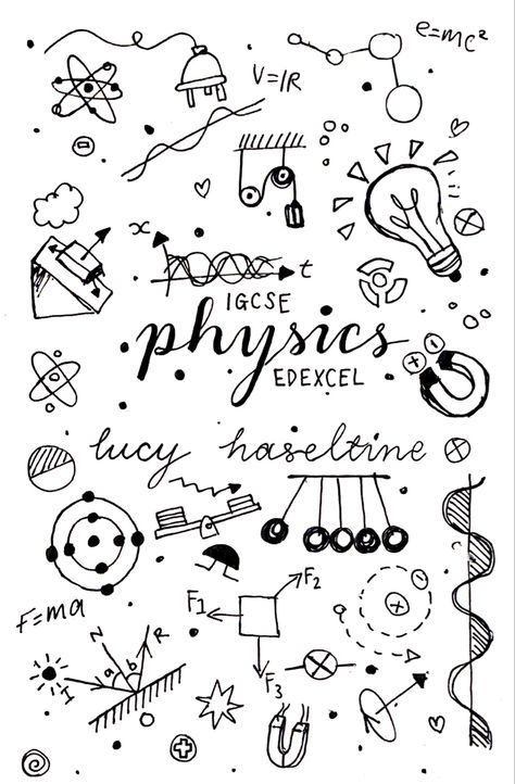 Physics Aesthetic Drawings, Physics Project Cover Page Ideas Aesthetic, Physics Binder Cover, Physics Doodle Art, Physics Notebook Design, Doodle Notebook Cover, Biology Notebook Cover Ideas Aesthetic, Science Notebook Cover Ideas Aesthetic, Physics Notebook Cover Ideas Aesthetic