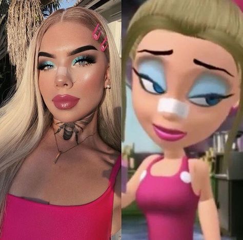 Bratz Doll Halloween Costume, Bratz Doll Makeup, Real Life Baby Dolls, Brat Doll, Doll Halloween Costume, Makeup Challenges, Doll Makeup, Halloween Costumes College, Bob Mackie