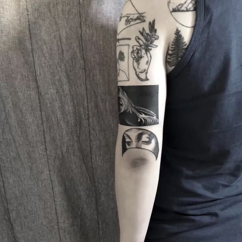 Square Arm Tattoo, Tattoo In Square, Black Rectangle Tattoo, Black Square Tattoo, Tattoo China, Square Tattoo, Traditional Black Tattoo, Mandala Hand Tattoos, Cross Tattoo For Men