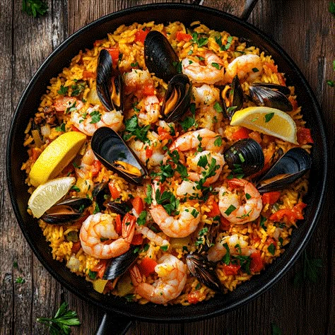 Seafood Paella Recipe Unique Chili Recipe, Simple Chili Recipe, Shrimp Paella Recipe, Spanish Dinner Party, Unique Chili, Spanish Seafood Paella, Healthy Chili Recipe, Seafood Paella Recipe, Minimalist White Background