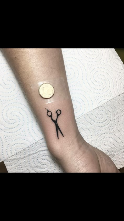 Scissor Finger Tattoo, Small Hairstylist Tattoos, Shear Tattoos Cosmetology, Hairstylist Tattoos Cosmetology, Small Scissor Tattoo, Shear Tattoos, Sissor Tattoo, Hair Scissor Tattoos, Scissor Tattoos