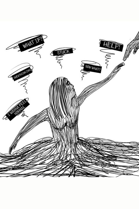 Drawings Of Abandonment, Mental Sketch Ideas, Fear Draw Illustration, Autophobia Drawing, Fears As Drawings, Messed Up Mind Drawing, Trust Issues Drawing, Depersonalisation Drawing, Confused Feelings Drawings