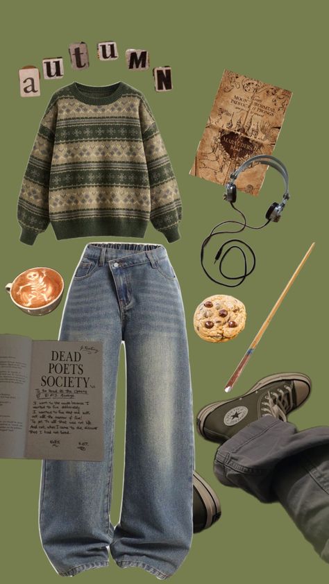 outfit inspo #outfitinspo #sweater #autumn #green #harrypotter #marauders #coffee #converse #deadpoetssociety Green Converse Outfit, Green Converse, Makeup Room Decor, Grunge Boy, Boys Life, Makeup Room, Outfits With Converse, Fashion Makeup, Fitness Inspo