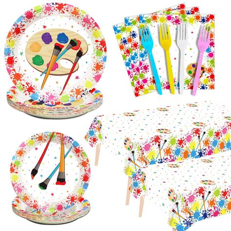 PRICES MAY VARY. 【The package includes】Each a set of you will receive 24 9-inch art party paper plates, 24 7-inch painting party paper plates, 24 6.5-inch art themed napkins, 24 plastic forks, 2 paint themed tablecloths each set can accommodate 24 people guests. 【High-quality materials】All our art themed tableware and napkins are made of high-quality paper, non-toxic, tasteless, heat-resistant, and durable. The patterns and colors are well-printed and do not fade, providing you with a party full Painting Party Decorations, Art Party Supplies, Art Party Decorations, Art Paint Party, Superhero Girl, Painting Birthday Party, 5th Birthday Party Ideas, Painting Birthday, Art Birthday Party