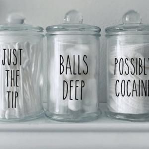 Bathroom Jars Balls Deep Just the TipFathers Day | Etsy Bathroom Jars, Bathroom Decals, Funny Valentines Gifts, Tiny Jars, Funny Home Decor, Restroom Decor, Funny Bathroom Decor, Funny Bathroom, Glass Bathroom