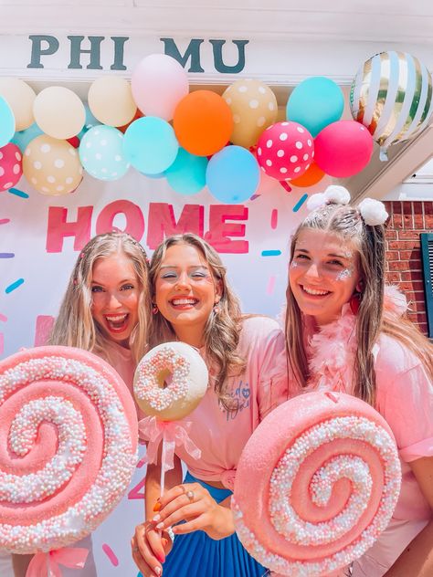 Home Sweet Home Bid Day, Candy Sorority Theme, Candy Theme Sorority, Sweet Bid Day Theme, Candy Theme Bid Day, Candy Bid Day Theme, Candyland Bid Day Theme, Sorority Themes, Tri Delt