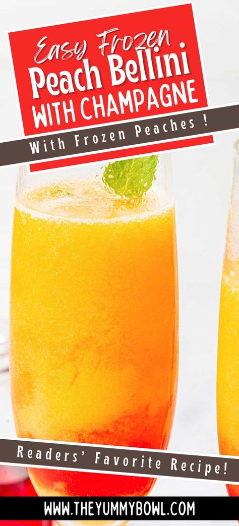 Enjoy a refreshing Frozen Peach Bellini made with ripe frozen peaches and sparkling wine. Perfect for summer parties or brunch! Frozen Peach Bellini, Freezing Fruit, Frozen Peaches, Frozen Grapes, Potato Pasta, Peach Puree, Peach Bellini, Alcoholic Cocktails, Peach Schnapps