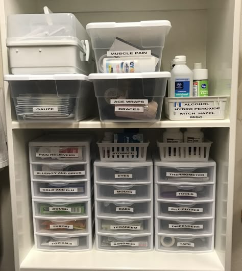 My medicine cabinet finally organized! Diy Medicine, Medicine Cabinet Organization, Bathroom Closet Organization, Medication Organization, Organization Station, Medicine Organization, House Organisation, Medicine Storage, Organization Kitchen