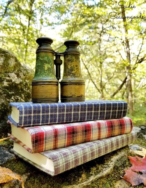 Flannel Fabric Crafts, Covered Books, Thrift Store Decor, Store Books, Cozy Home Decor, Thrift Store Crafts, Decorative Books, Upcycled Home Decor, Flannel Shirts