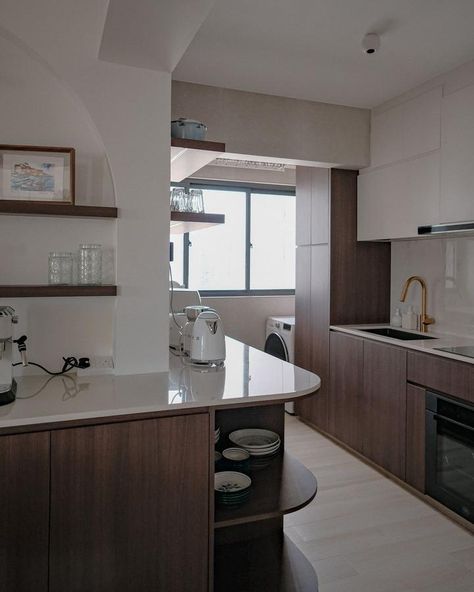 Clementi Avenue 1 | HDB (2023) by Loft.9 Design Studio 九阁设计 | Qanvast Water Terrace, Dark Scandinavian Interior, Kitchen Hdb, Dark Scandinavian, Hdb Interior Design, Kitchen Counter Design, Toa Payoh, Painted Paneling Walls, Renovation Budget