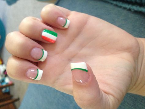 St. Pattys Day Nails, Irish Flag St Pattys Day Nails, Present Nails, St Patricks Nails, St Patrick Nails, Patrick Nails, Christmas Present Nails, Irish Nails, Nail Fashion Trends, Nails March