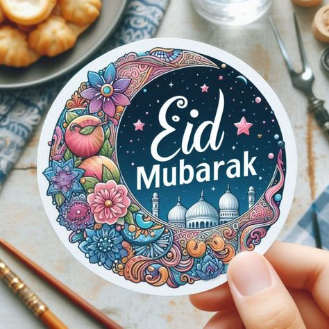 Eid Mubarak Watercolor Classic Round Sticker Islamic Eid Mubarak, Eid Mubarak Cards, Eid Gift Ideas, Eid Mubarak Stickers, Unique Decorations, Women's History Month, Eid Gift, Eid Gifts, Diy Decorations