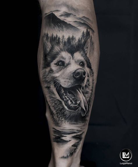 Realistic tattoo portrait composition of an Alaskan Malamute dog..  info@luigimansi.it  instagram: @luigimansitattoo  #Ink #Tattoo #Tatuaggio #Art #artist #design #drawing #B&W #photography #surrealistic #photoshop #surrealism #dog #alaskanmalamute #aski Alaskan Tattoos, Photoshop Surrealism, Portrait Composition, Pink Shamrock, Wilderness Tattoo, Husky Tattoo, Pet Memorial Tattoo, Dog Portrait Tattoo, Pet Tattoos