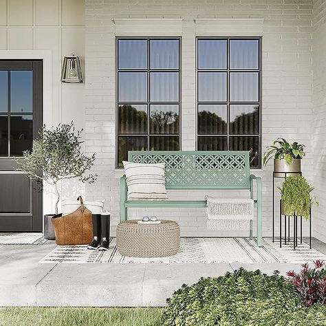 Grand patio Outdoor Bench, Garden Benches with Anti-Rust Steel Metal Frame, Patio Seating for Front Porch Outside Furniture Decor, Mint Front Porch Bench Decor, Entrance Ideas Entryway, Yard Benches, Outside Benches, Front Porch Bench, Porch Bench, Outdoor Entryway, Patio Side Table, Outside Furniture