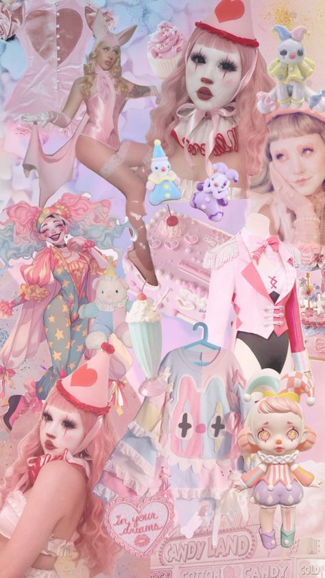 Pastel clown Clown Doll Aesthetic, Pastel Clown Costume, Pastel Clown Outfit, Pink Clowncore, Clown Moodboard, Pastel Clown Makeup, Pastel Clowncore, Pastel Clown, Clown Style