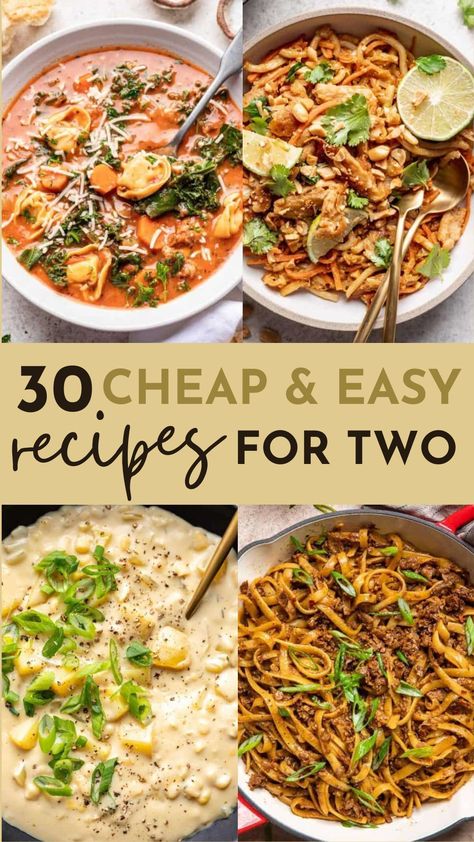 If you're trying to eat well on a tight budget, you'll love these healthy recipes for two on a budget! Plus, I'll teach you how to halve a recipe, avoid food waste, and meal plan with cheap pantry staples to save as much money as possible. Example meal plans for two included! Budget Friendly Dinners Healthy, Cheap Easy Meals For One Person, Healthy Dinner For Beginners, Quick Two Person Dinners, Fast Meal Recipes, Simple Meal For Two, Single Person Dinner Ideas, Cheap Meals On A Budget Healthy, Simple Meal Ideas For One