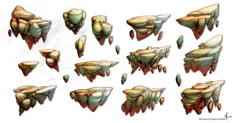 2D platformer assets by stepke Floating Rock Drawing, Floating Rocks Drawing, Floating Rocks Concept Art, Floating Rocks, 2d Platformer, Aquascape Design, Digital Painting Techniques, Isometric Art, Object Drawing