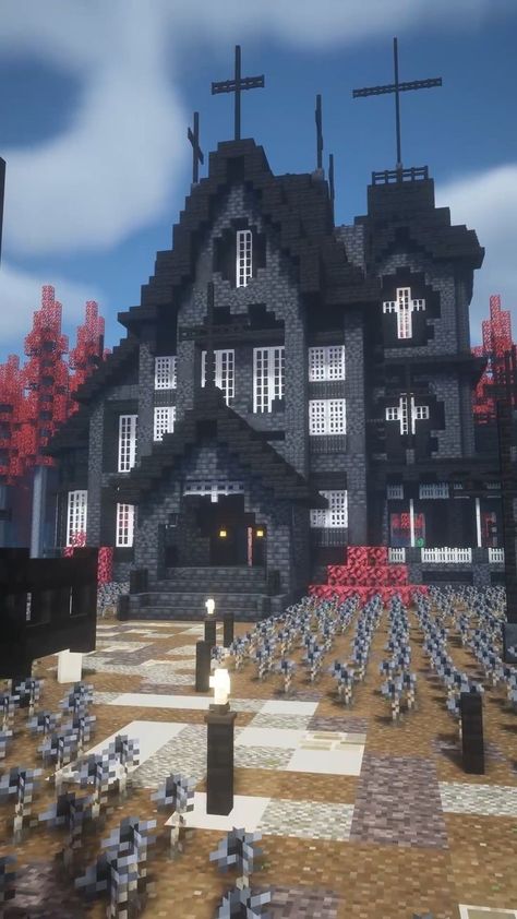 Minecraft Halloween Ideas, Minecraft Diy Crafts, Minecraft Houses Survival, Halloween City, Casa Halloween, Cool Minecraft Creations, Minecraft Castle, Gothic Church, Wood Building