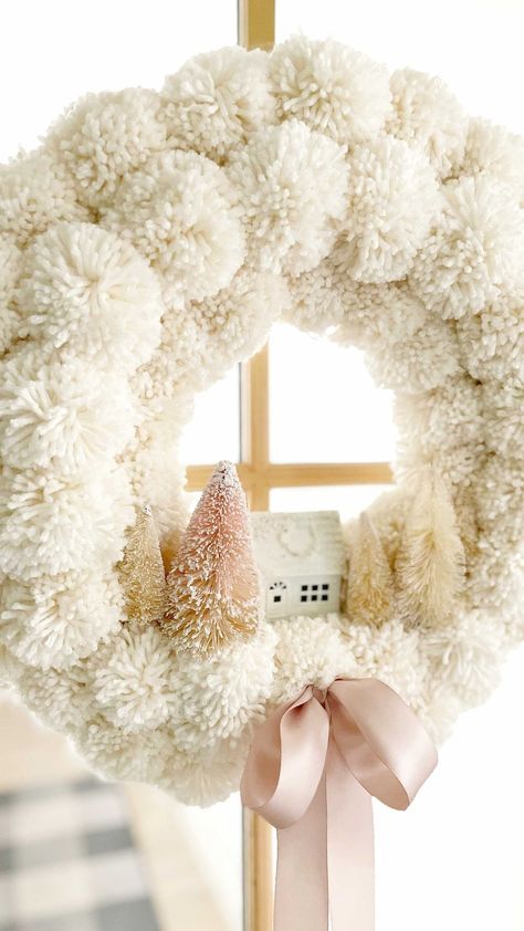 yellowprairieinteriors on Instagram: Let’s make a pom pom wreath!❄️It was so much fun putting this together for the upcoming @salemdreamcenter auction. The goal was to create a… Pompom Wreath Ideas, Pom Pom Wreaths, Pompom Crafts, Christmas Pom Pom Crafts, Luxury Christmas Decor, Pom Wreath, Winter Wreath Diy, Easy Diy Wreaths, Pom Pom Wreath