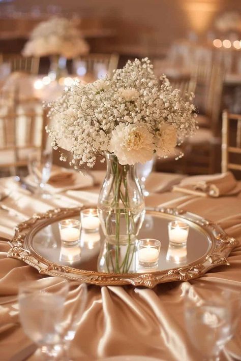 Baby's Breath Centerpieces, Baby's Breath Centerpiece, Winter Engagement Party, Mirror Centerpiece, Blue Hydrangea Wedding, February Wedding, Hydrangeas Wedding, April Wedding, Rose Wedding Bouquet