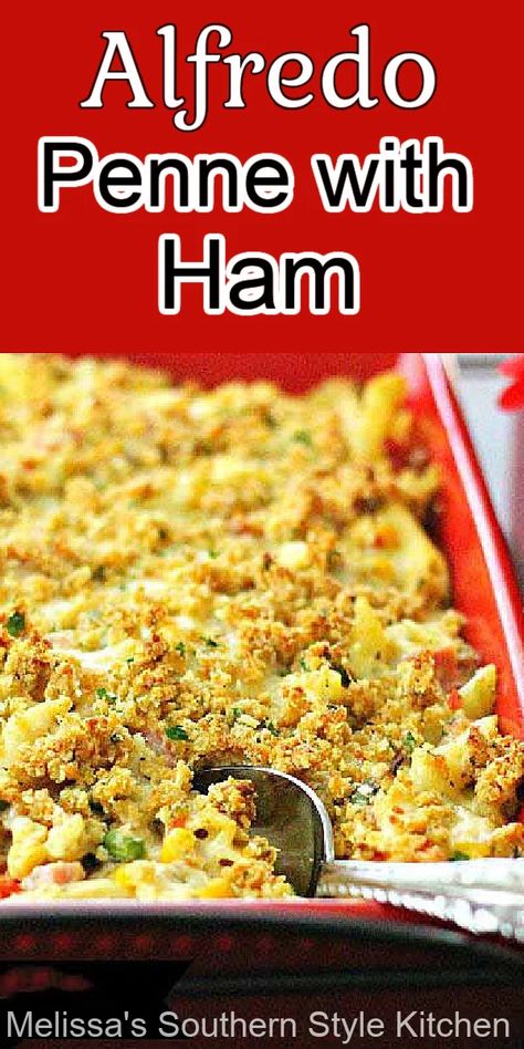 Alfredo Penne with Ham Ham Alfredo, Oven Casserole Recipes, Ham Asparagus, Ham Ideas, Alfredo Casserole, Favorite Casserole Recipes, Penne Pasta Recipes, Ham Casserole, Best Casseroles