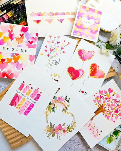 Let's make this easy watercolor Valentine's day card 😍 | Instagram Vday Cards, Valentines Card, Easy Watercolor, Painting Tutorials, Happy Valentine's Day, Watercolor Cards, Happy Valentine's, Valentine Day Cards, Painting Tutorial