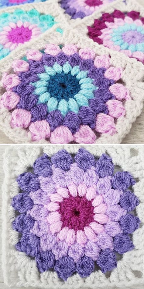 A crochet project inspired by Island Time Blanket pattern but adjusted to create the ultimate granny square throw. Go big and create the largest, coziest blanket you ever had! Super cute colors covering the whole rainbow spectrum will add some cheerfulness into your home. Choose a more toned palette for a calming effect to all of your senses. #freecrochetpattern #crochetpattern #crochetblanket #crochetthrow #grannysquarecrochet Large Starburst Granny Square, Starburst Square Crochet, Big Sunburst Granny Square, Pink Sunburst Granny Square, Sunburst Granny Square Diagram, Granny Sunburst Pattern, Sunburst Granny Square Blanket Colour Combinations, Crochet Sunburst Granny Square Free Pattern, Sun Burst Crochet Granny Squares