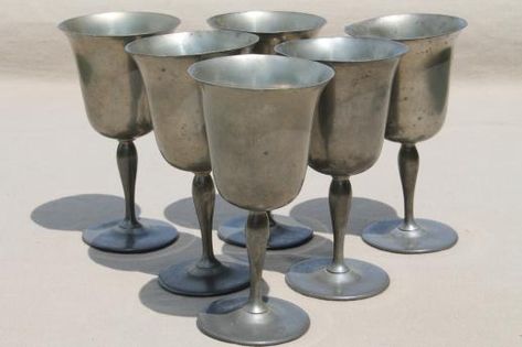 mixed lot antique & vintage pewter goblets, medieval style banquet table wine glasses Medieval Goblet, Cocktail Table Decor, German Wedding, Wedding Glassware, Viking Wedding, Medieval Wedding, Pewter Metal, Banquet Tables, Wine Goblets