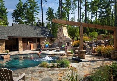 Swimming pool rope swing Pool Fire Pit, Luxury Swimming Pools, Diving Board, Dream Pools, Swimming Pools Backyard, Swimming Pool Designs, Outdoor Retreat, Pool Decks, Dream Backyard