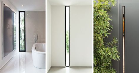 Window Style Ideas - Narrow Vertical Windows Vertical Windows, Black Window Frames, Shaped Windows, Door Manufacturer, Bathroom Windows, Modern Windows, Windows Exterior, Window Styles, Window Frames