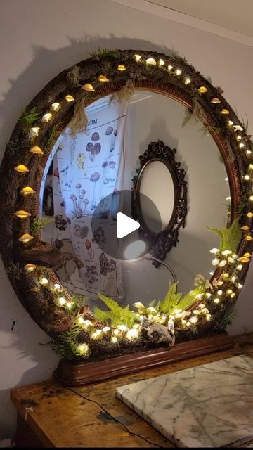 Mushroom Mirror, Forest Portal, Mirror Upcycle, Shroom Room, Room Box Miniatures, Glowing Mushrooms, Encourage Others, Mushroom Lights, Fairy Home