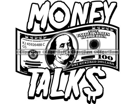 Money Talks Tattoo, Girly Svg, Black Cartoons, Weather Worksheets, Money Tattoo, 100 Dollar Bill, Chicano Art Tattoos, Words Coloring Book, Skull Svg